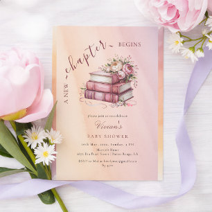 Invitación Nuevo capítulo comienza Floral libros Baby Shower