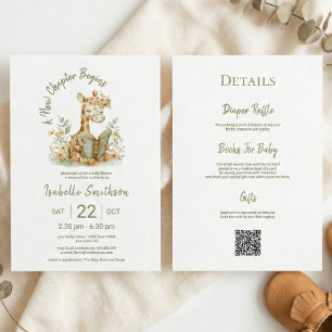 Invitación Nuevo capítulo comienza libro baby shower código Q