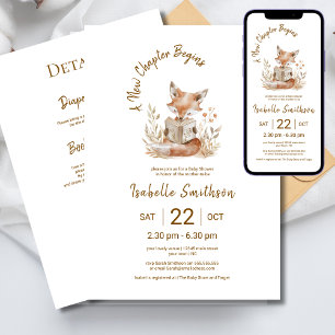 Invitación Nuevo capítulo comienza libro baby shower código Q