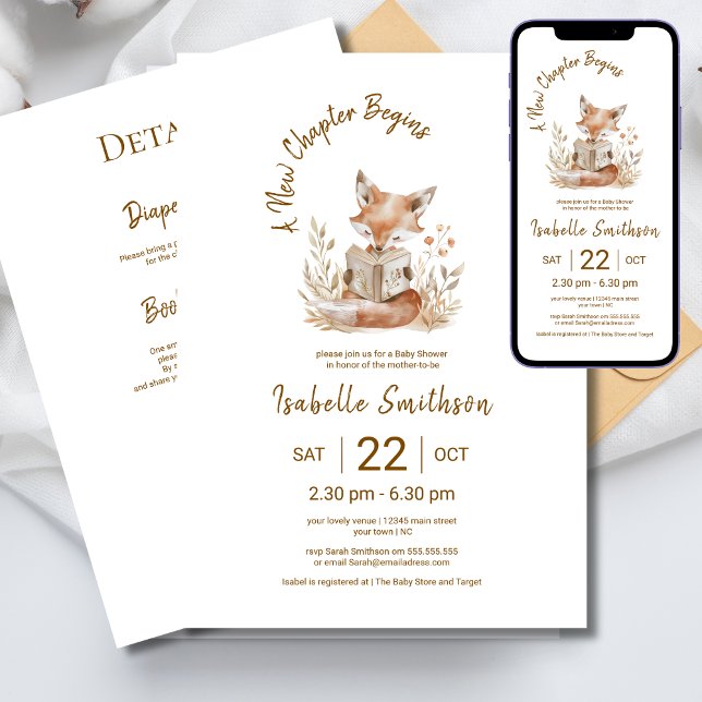 Invitación Nuevo capítulo comienza libro baby shower código Q (Subido por el creador)