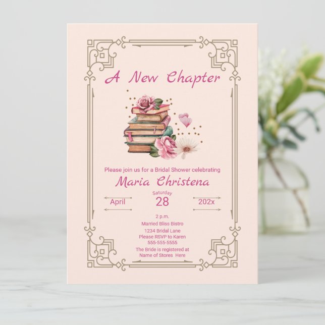 Invitación Nuevo Capítulo Comienza Libro Romántico Despedida  (Anverso de pie)