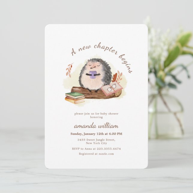 Invitación Nuevo capítulo comienza selva erizo baby shower (Anverso de pie)