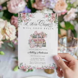Invitación Nuevo Capítulo Comienzo Libro Floral Baby Shower