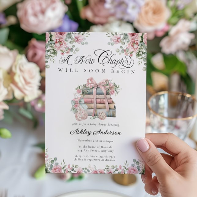 Invitación Nuevo Capítulo Comienzo Libro Floral Baby Shower (Subido por el creador)