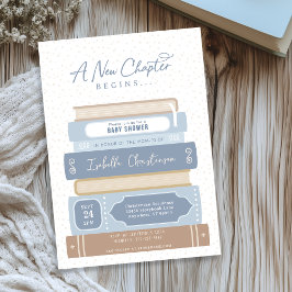 Invitación Nuevo capítulo de Baby Shower de libros apilados