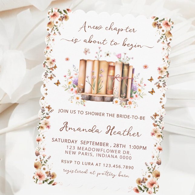 Invitación Nuevo Capítulo Floral Libro Tema QR Ducha Bridal (Subido por el creador)