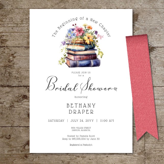 Invitación Nuevo capítulo floral rústico comienza ducha blanc (Rustic Floral New Chapter Begins White Shower Invitation)