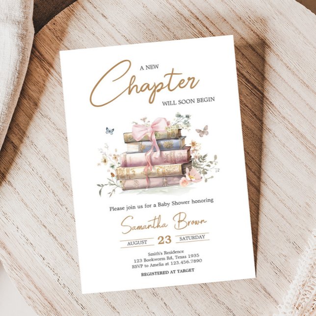Invitación Nuevo capítulo inicia Baby Shower de storybook (Whimsical New Chapter Begins Storybook Baby Shower Invitation)