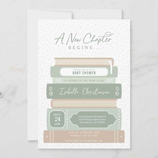 Invitación Nuevo Capítulo Libros Apilados Cuento de Nacimient (Anverso)