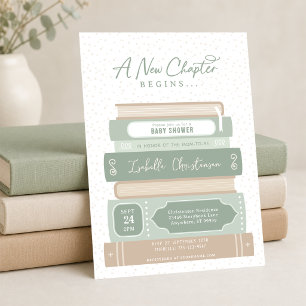 Invitación Nuevo Capítulo Libros Apilados Cuento de Nacimient