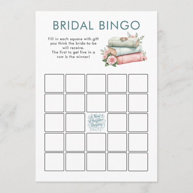 Invitación Nuevo Capítulo Libros Bingo Bridal Shower Game Car (Anverso)