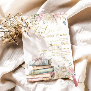 Invitación Nuevo Capítulo Libros Dorado Bridal Shower Invitac