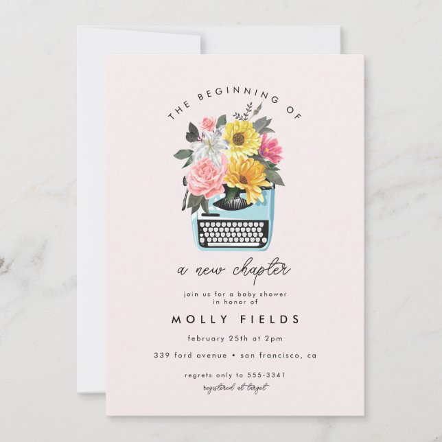 Invitación Nuevo capítulo Libros literarios escribiendo Baby  (Anverso)