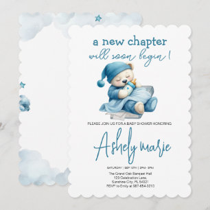 Invitación Nuevo capítulo Teddy azul niño ducha de bebé Bear