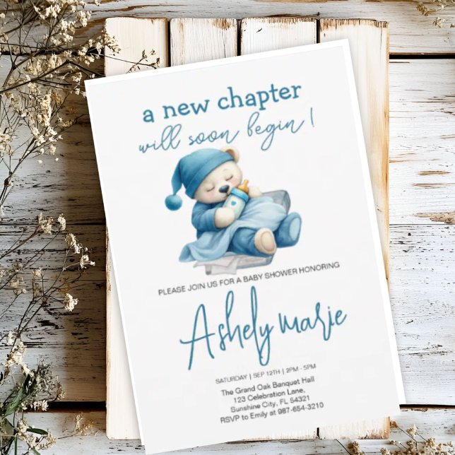 Invitación Nuevo capítulo Teddy azul niño ducha de bebé Bear (Subido por el creador)
