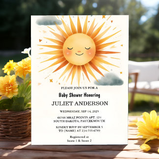 Invitación Nuevo chico Rosa Único Cielo Nublado Sunshine Baby