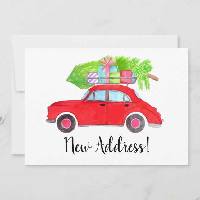 Invitación Nuevo coche rojo de dirección con árbol de Navidad (Anverso)