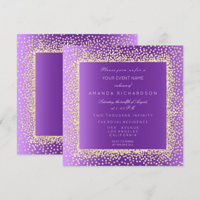 Invitación Nuevo Confetti Purpurina de oro Champaigne (Anverso / Reverso)