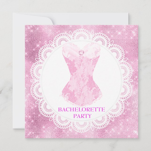 INVITACIÓN NUEVO CORSE PINK BRILLO ENCAJE ELEGANTE PRECIOSO (Anverso)