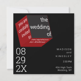 Invitación Nuevo Cubo de Alta Tecnología Épico Negro Geométri