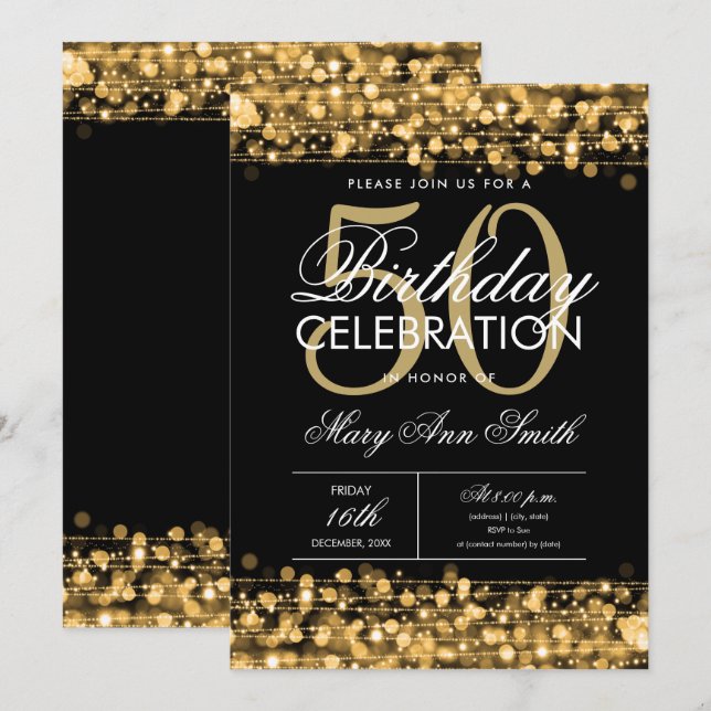 Invitación ¡NUEVO! Elegante fiesta de cumpleaños número 50 de (Anverso / Reverso)