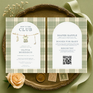 Invitación Nuevo en Club Todo en Uno Plaid Baby Shower