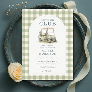 Invitación Nuevo en el carrito de golf a cuadros para baby sh
