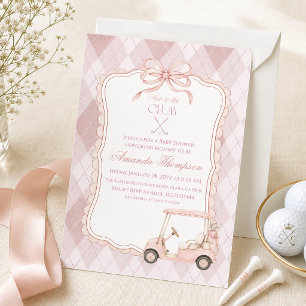 Invitación Nuevo en el Club Carrito de Golf Rosa para Baby Sh