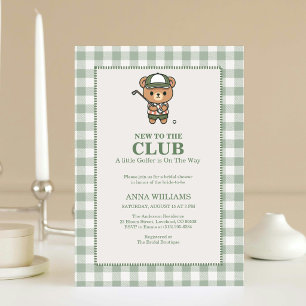 Invitación Nuevo en el Club de Golf Baby Shower de Oso a Cuad