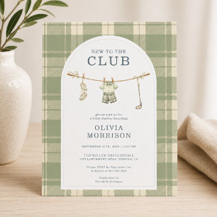 Invitación Nuevo en el Club de Golf Plaid Ropa de Bebé Shower