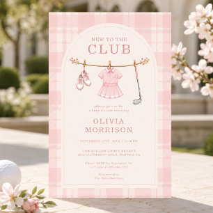 Invitación Nuevo en el Club de Golf Preppy Rosa Baby Shower