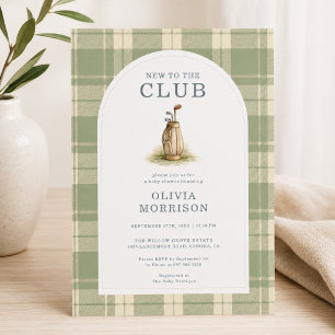 Invitación Nuevo en el Club Fiesta de Bebé a Cuadros de Golf