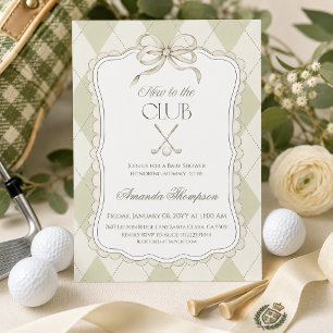 Invitación Nuevo en el Club Fiesta de Bebé Verde Sage Golf