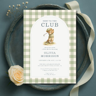 Invitación Nuevo en el Club Oso de Golf a Cuadros Baby Shower