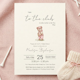 Invitación Nuevo en el Club  Oso de Golf Bebé Rosa Fiesta de 