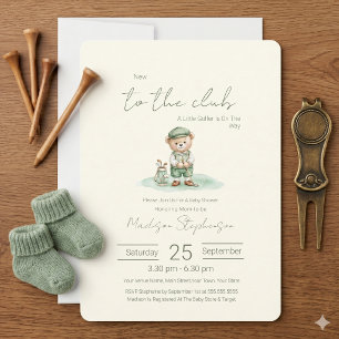 Invitación Nuevo en el Club  Oso de Golf Bebé Shower Verde