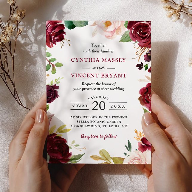 Invitación ¡NUEVO! Hermoso Boda moderno con flores de Rubor e (Subido por el creador)