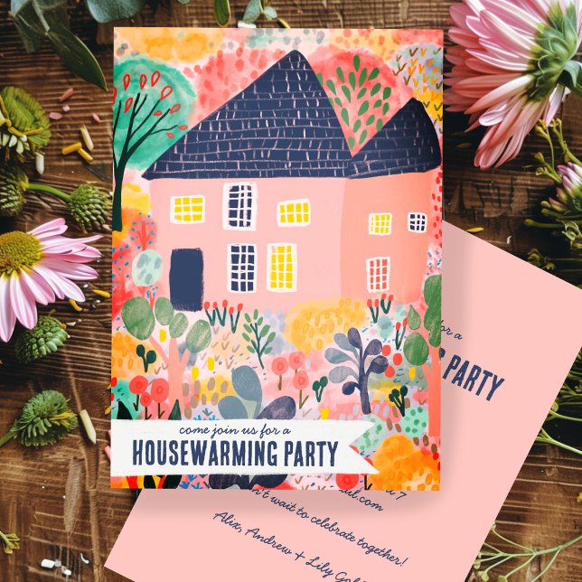 Invitación Nuevo hogar cálido Fiesta de acuarela de jardín ac (Housewarming New Home New Address Garden Watercolor Cute Custom Party Invitation Pink
)