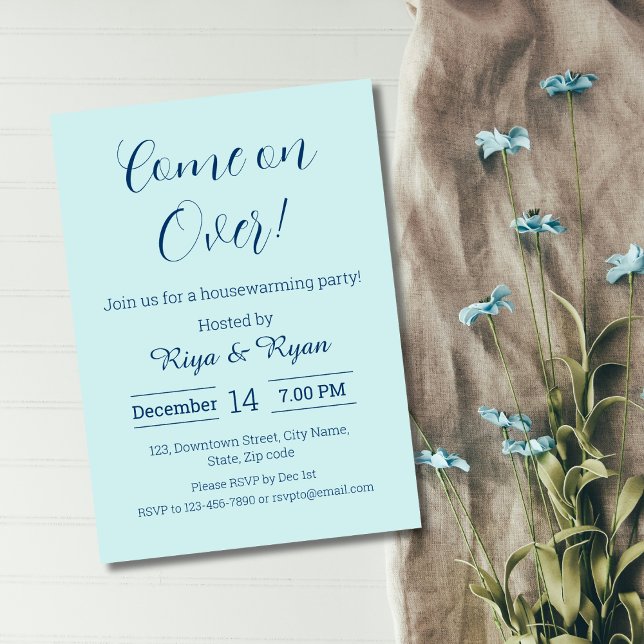 Invitación Nuevo Hogar Moderno Elegante Aqua Fiesta De Calent (blue elegant funny housewarming party invitation for new house moving announcement change of address)
