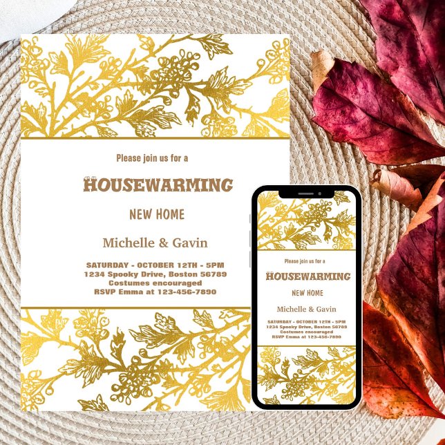 Invitación Nuevo hogar moderno hogar de oro follaje de calent (Subido por el creador)