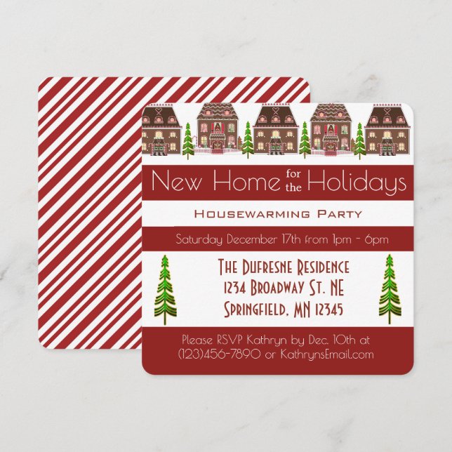 Invitación Nuevo Hogar Para El Fiesta De Las Vacaciones De Ca (Anverso / Reverso)