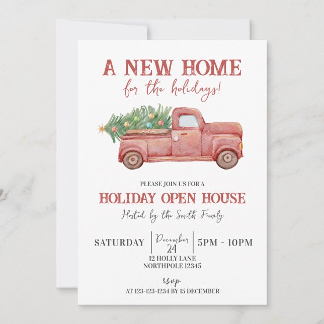 Invitación Nuevo hogar para vacaciones, Casa Abierta de Camió (Anverso)