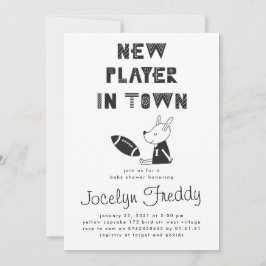 Invitación Nuevo jugador blanco y negro en Town Boy Baby Show