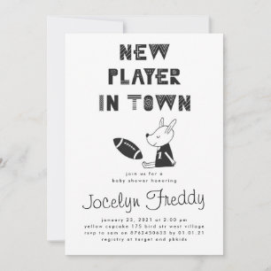 Invitación Nuevo jugador blanco y negro en Town Boy Baby Show