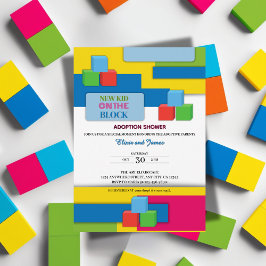 Invitación Nuevo Niño En El Baby Shower De Adopción De Bloque