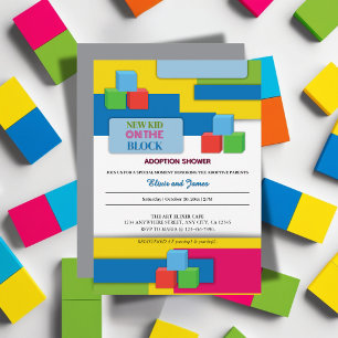 Invitación Nuevo Niño En El Baby Shower De Adopción De Bloque