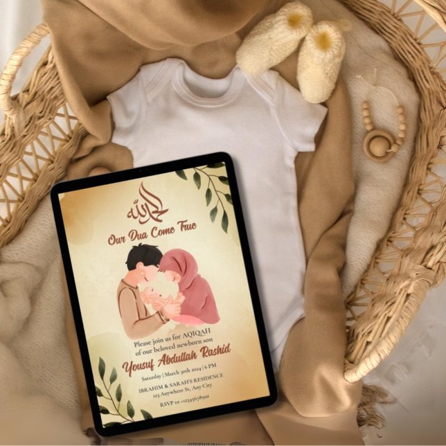 Invitación Nuevo padre musulmán y niño recién nacido Aqiqah (New Muslim Parent & Newborn Baby Boy Aqiqah Invitation)
