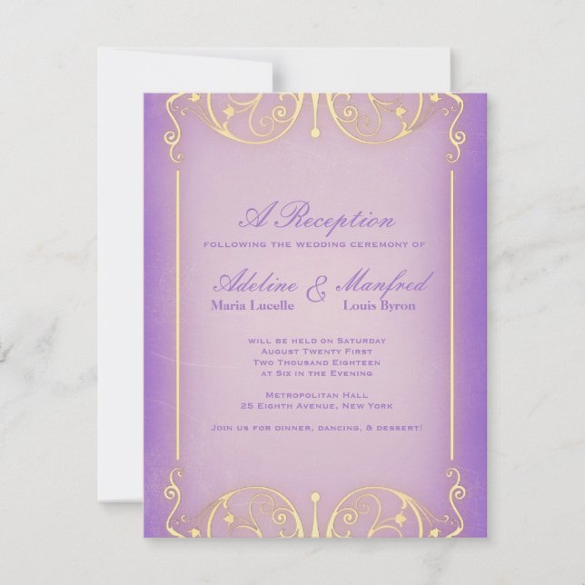 Invitación Nuevo Victoriano: Bonito Lilac y Boda de oro (Anverso)