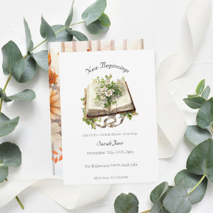 Invitación Nuevos comienzos Bridal Shower Floral Open Book
