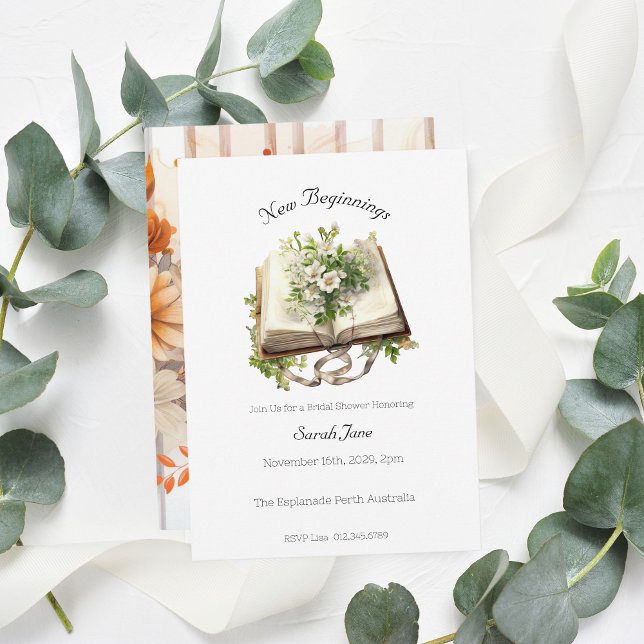 Invitación Nuevos comienzos Bridal Shower Floral Open Book (New Beginnings Bridal Shower)